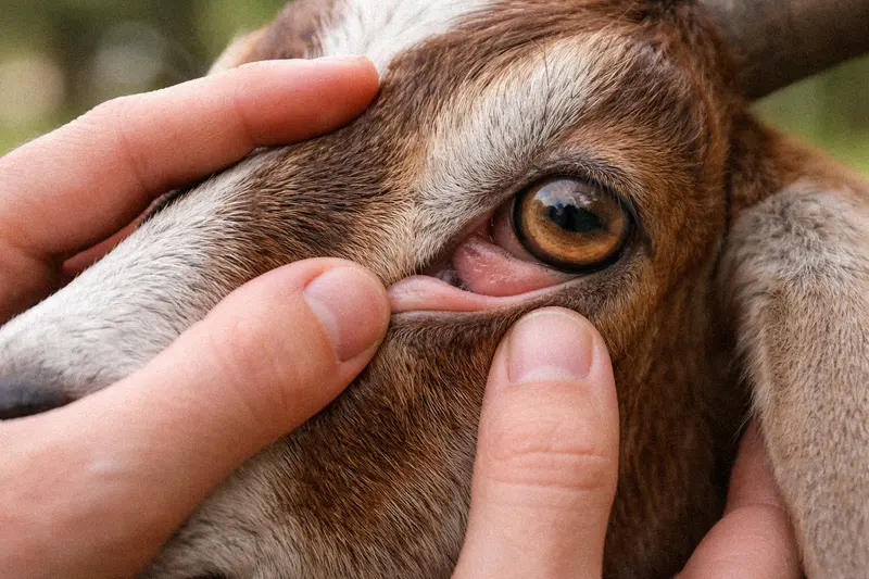 Checking a goat eyelid color using the FAMACHA scoring system