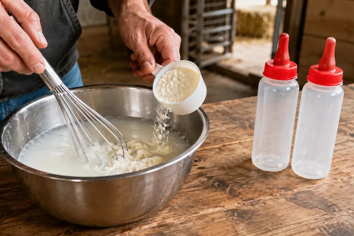 Mixing milk replacer for the morning bottles