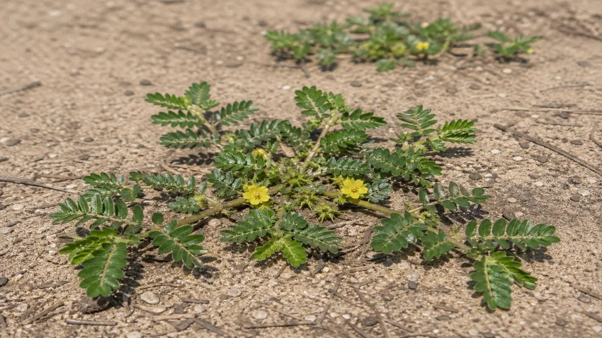 Green sticker plants growing in a sunny pasture