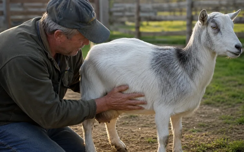 Goat showing early warning signs of urinary blockage and straining