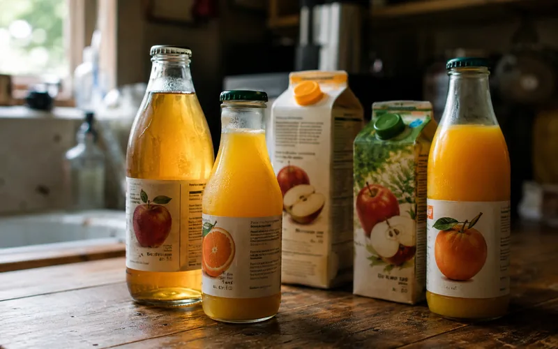 Assorted bottled fruit juices that are unsafe for goats