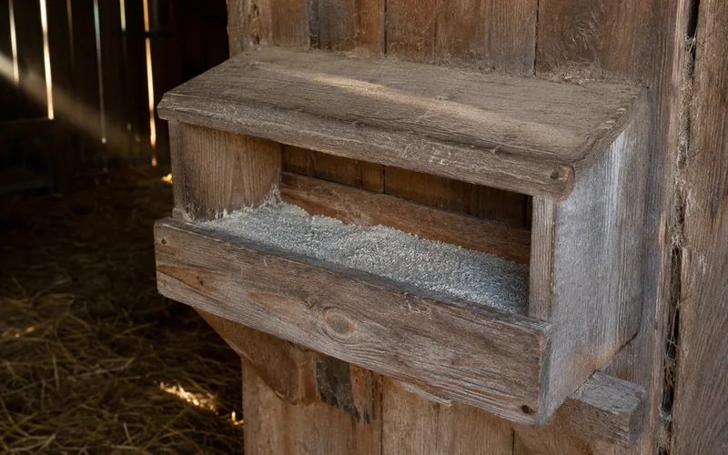 Loose goat minerals in a covered feeder